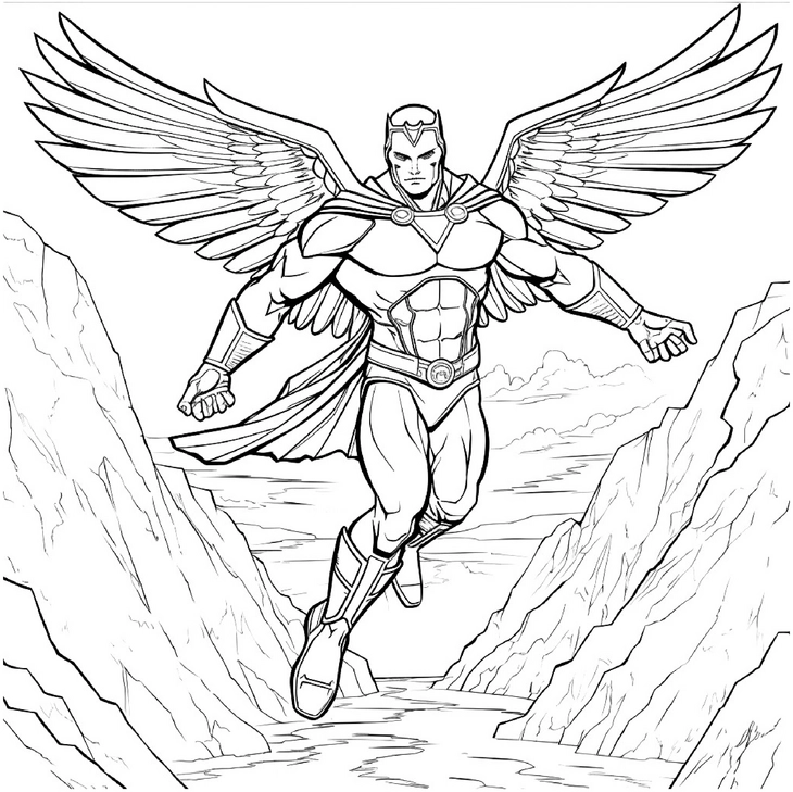 malvorlage-gefluegelter-superheld-in-aktion