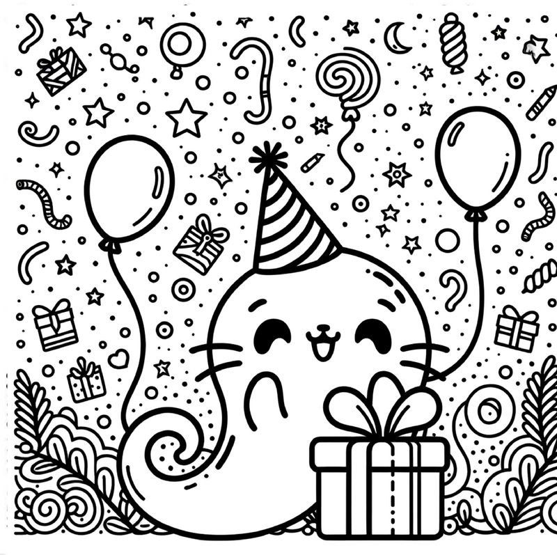 malvorlage-geist-mit-ballons-und-geschenken