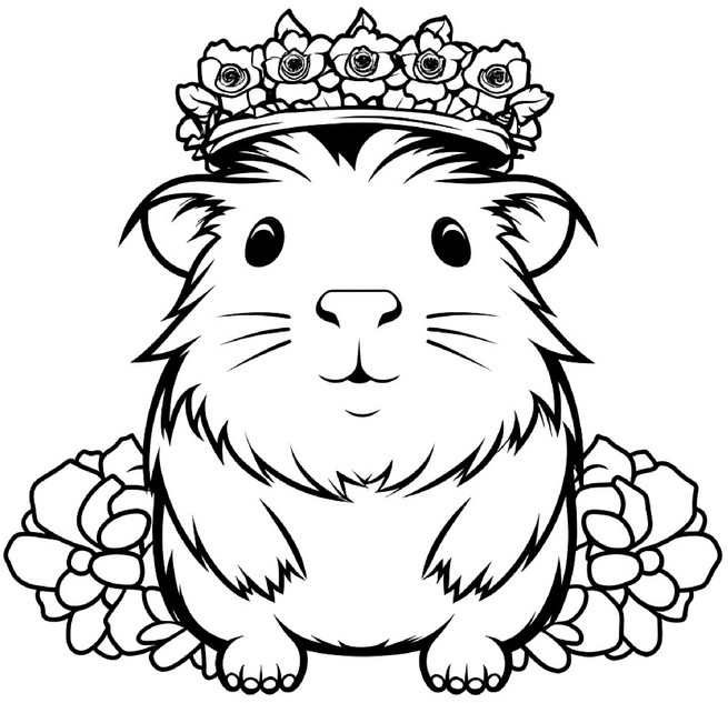 malvorlage-gekrontes-meerschweinchen-mit-blumenkrone