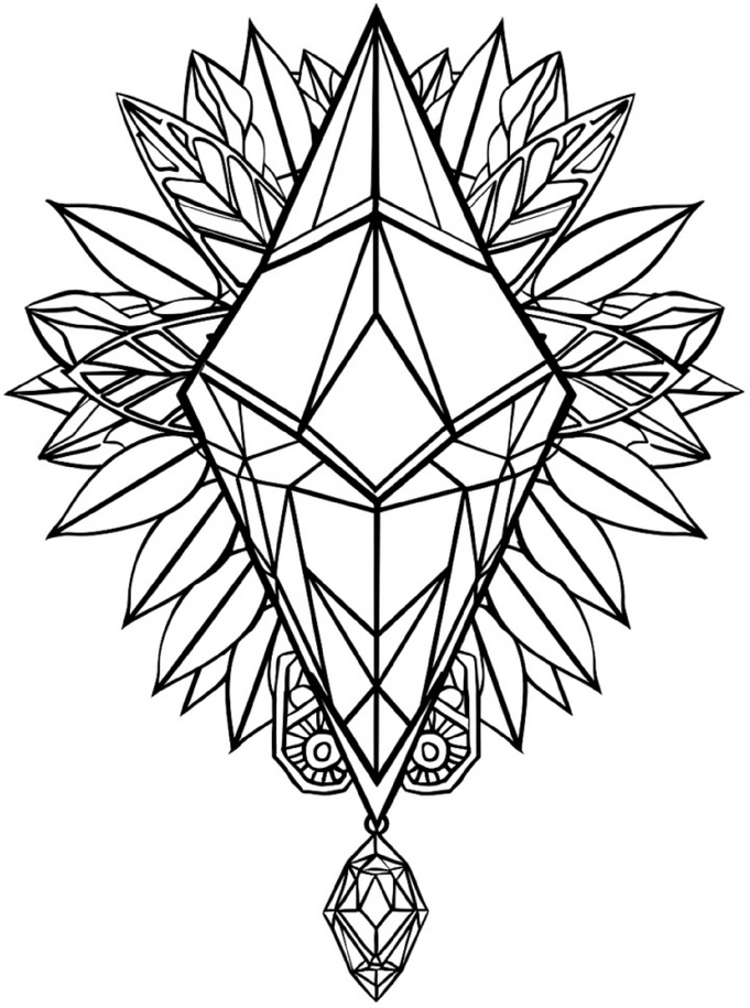 malvorlage-geometrischer-diamant-und-pflanzenmuster