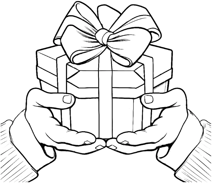 malvorlage-geschenk-mit-schleife-und-haenden