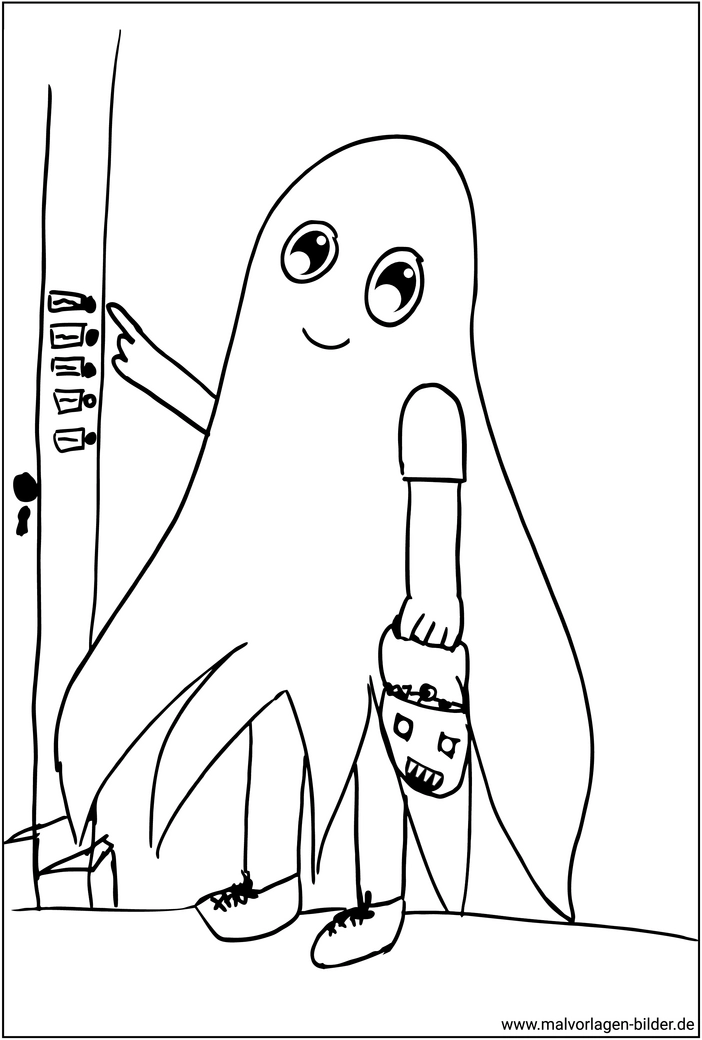 malvorlage-gespenst-an-der-tuer-fuer-halloween