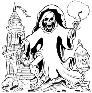 malvorlage-gespenst-im-turm-fuer-halloween