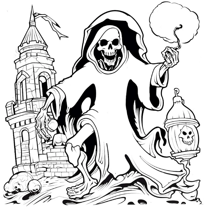malvorlage-gespenst-im-turm-fuer-halloween