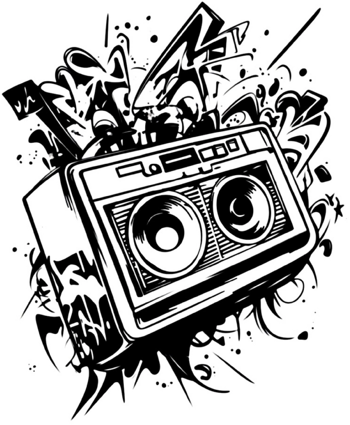 malvorlage-ghettoblaster-mit-graffiti-elementen
