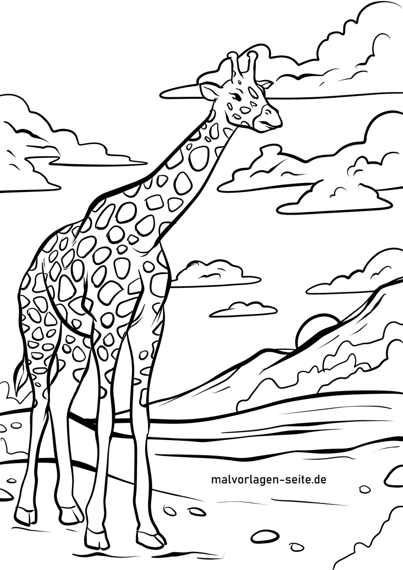 malvorlage-giraffe-afrikaanse-landschaft