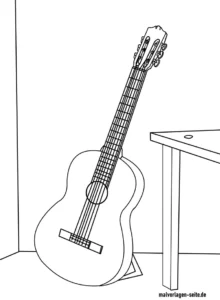 malvorlage-gitarre-an-der-wand-mit-tisch