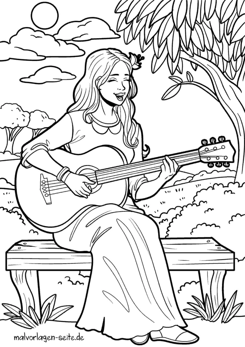 malvorlage-gitarre-spielen-in-der-natur