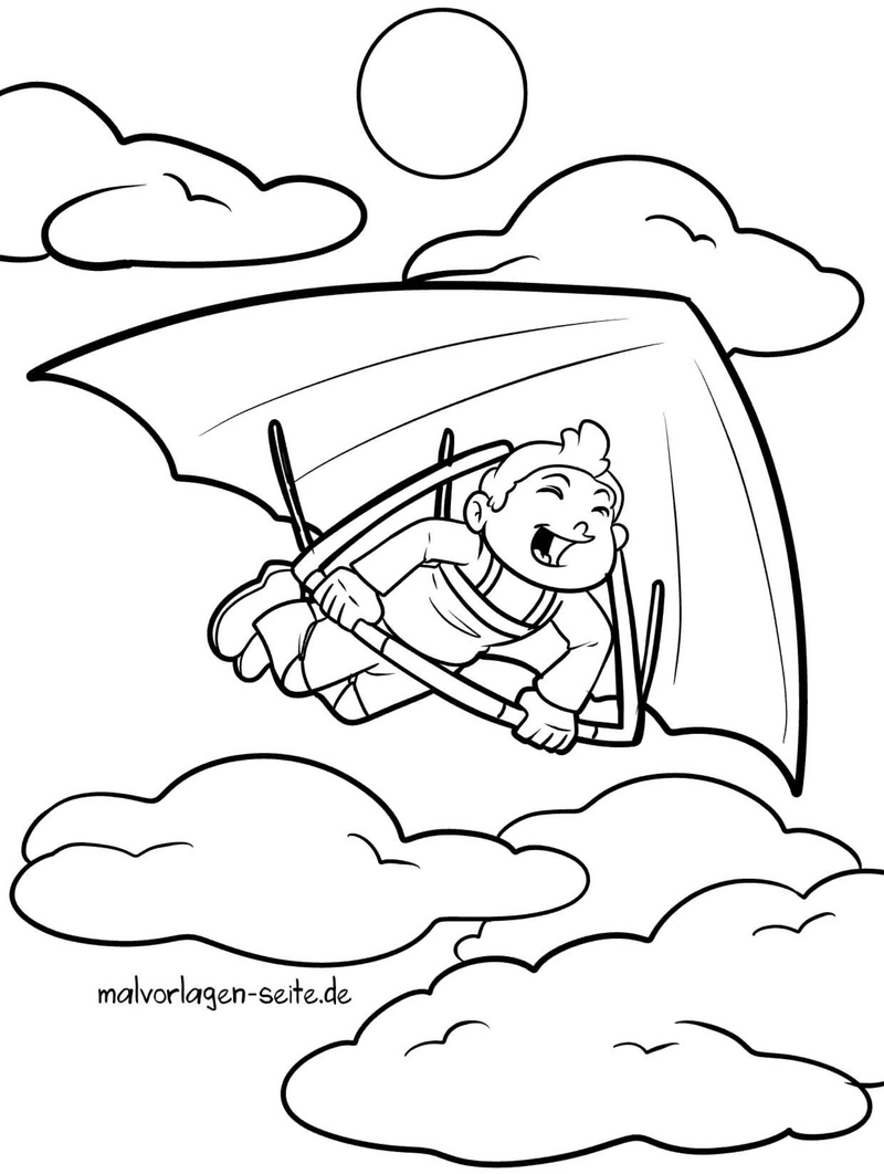 malvorlage-gleitschirmflieger-in-den-wolken