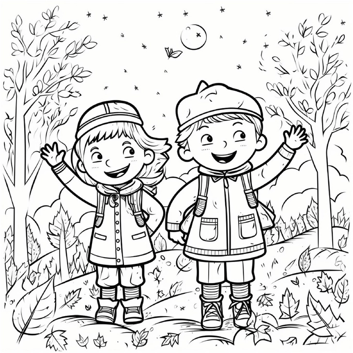 malvorlage-glueckliche-kinder-im-herbst