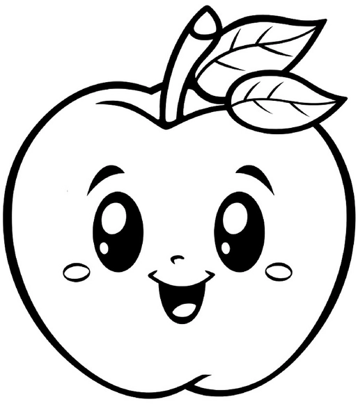 malvorlage-gluecklicher-apfel-mit-blatt-und-gesicht