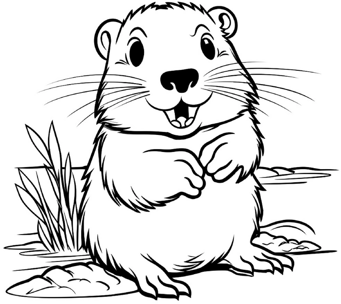 malvorlage-gluecklicher-biber-in-der-natur