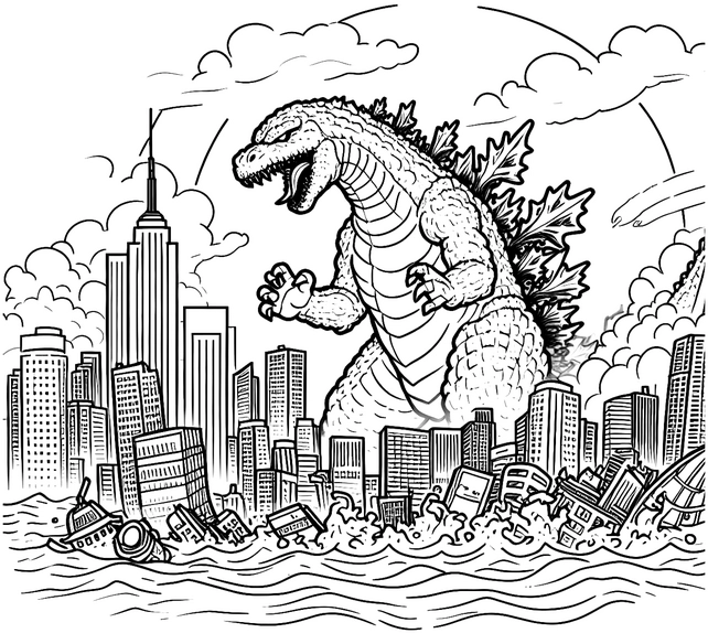 malvorlage-godzilla-in-der-stadt-mit-wolkenkraetzern