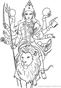 malvorlage-goettin-lion-mit-symbolen