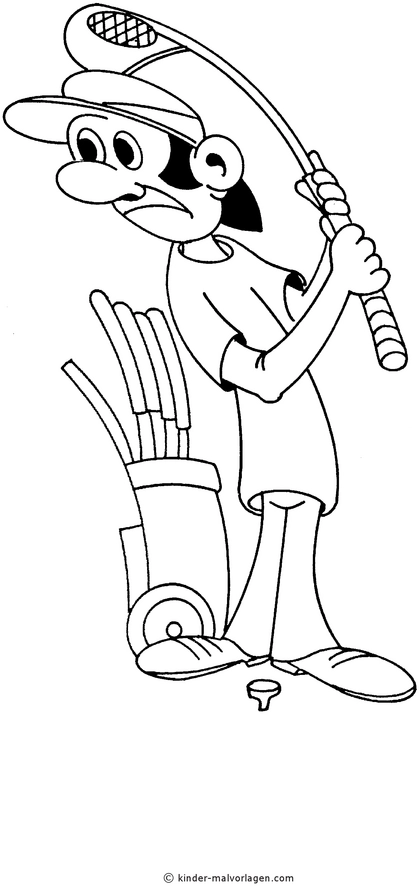 malvorlage-golfspieler-mit-schlaeger-und-golfwagen