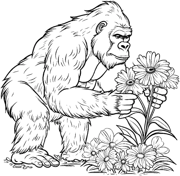 malvorlage-gorilla-mit-blumen