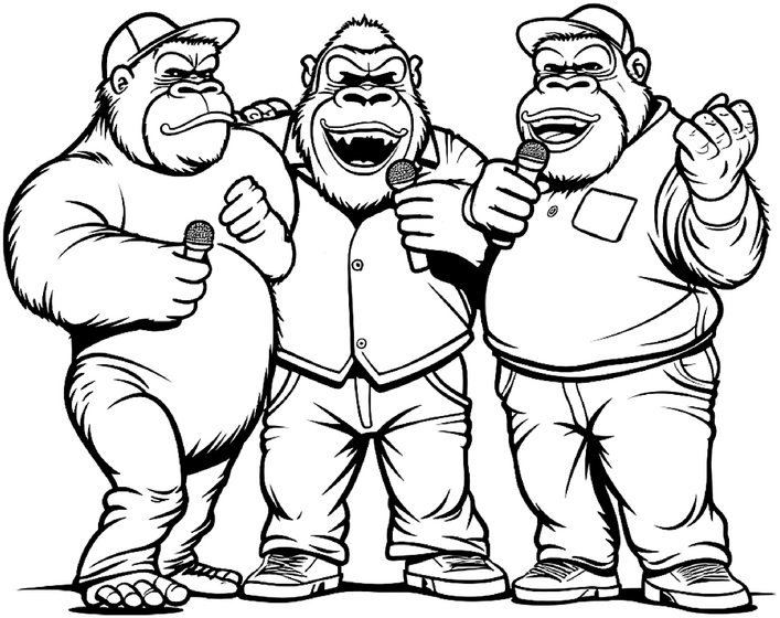 malvorlage-gorillas-mit-mikrofonen-und-musik