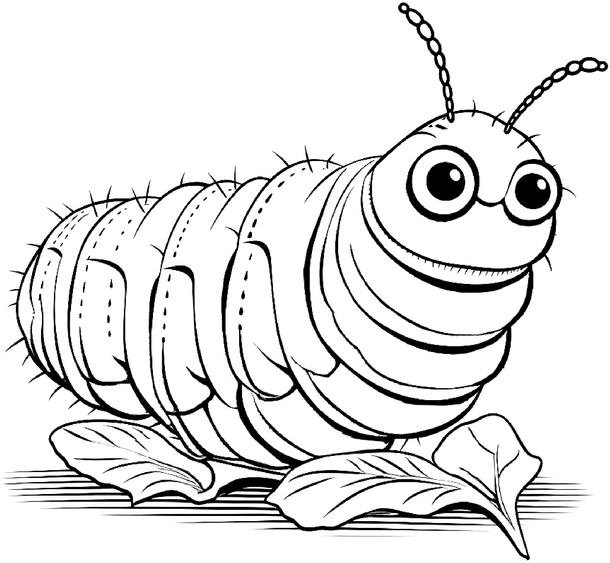 malvorlage-grosse-raupe-auf-blaettern