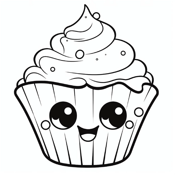 malvorlage-grosser-cupcake-mit-gesicht-und-sahnehaube