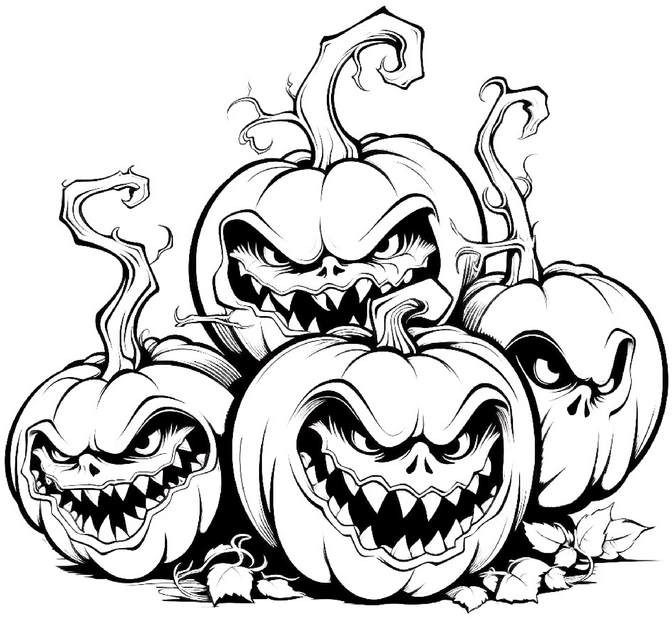 malvorlage-gruselige-kuerbisse-fuer-halloween