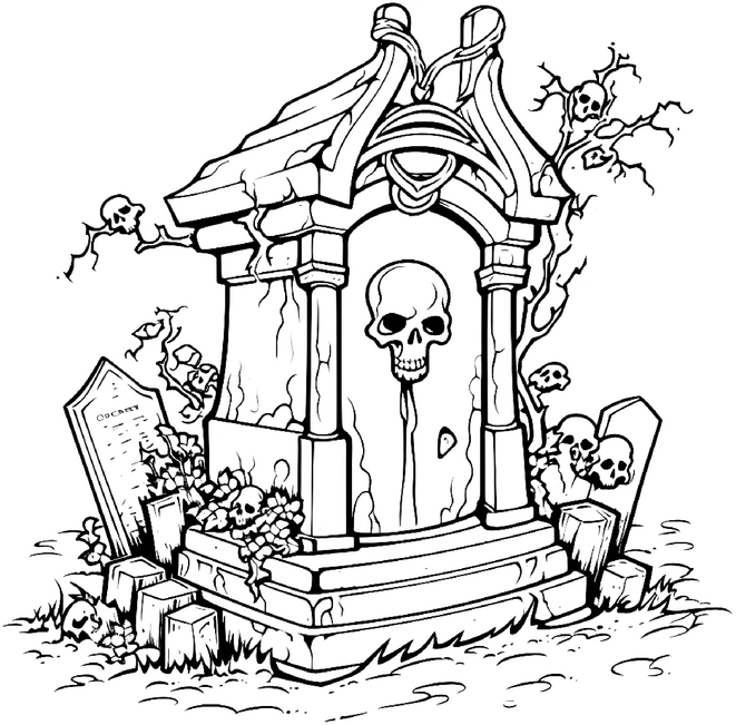 malvorlage-gruseliger-grabstein-mit-schaedel-halloween