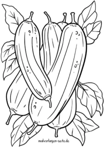 malvorlage-gurken-mit-blaettern-fuer-kreative-ausmalmomente