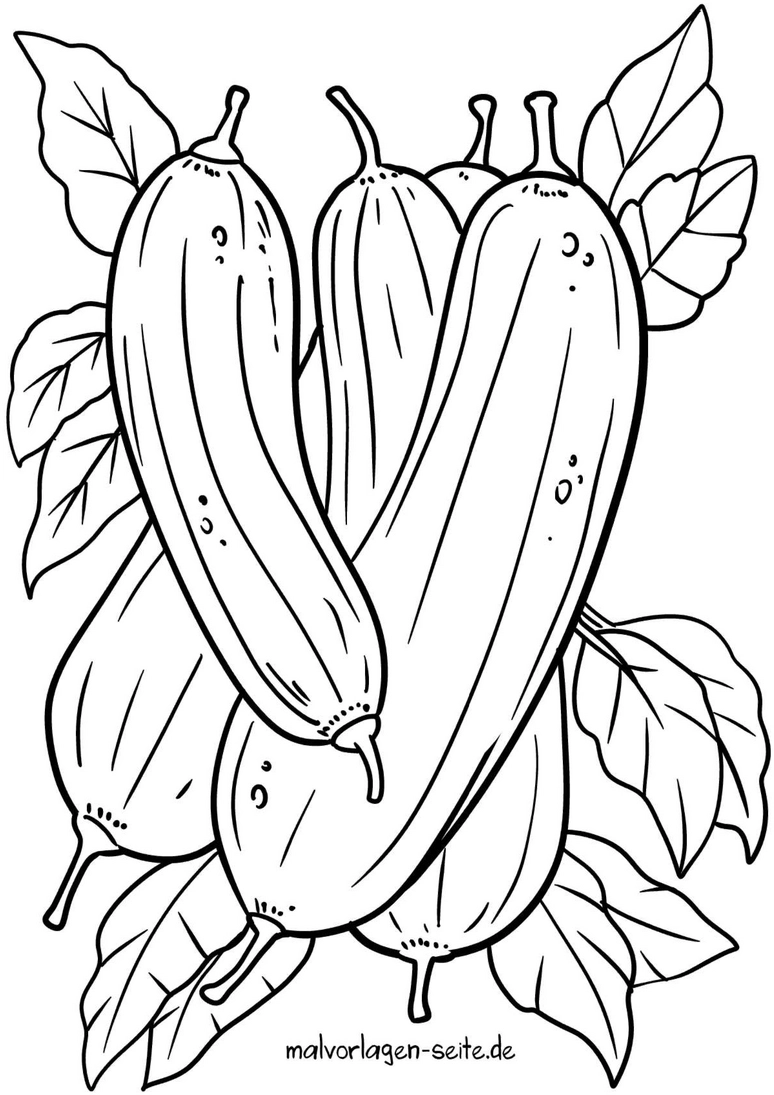 malvorlage-gurken-mit-blaettern-fuer-kreative-ausmalmomente