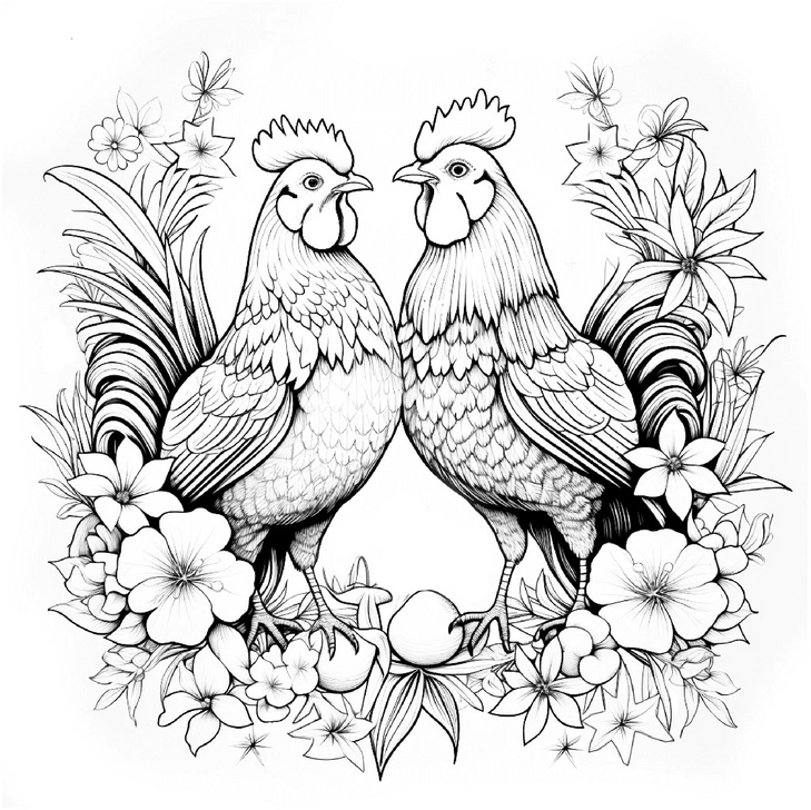 malvorlage-haehne-und-blumen
