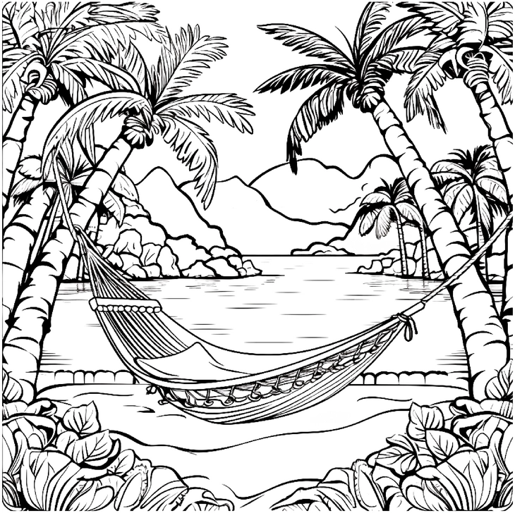 malvorlage-haengematte-palmenszene-natur