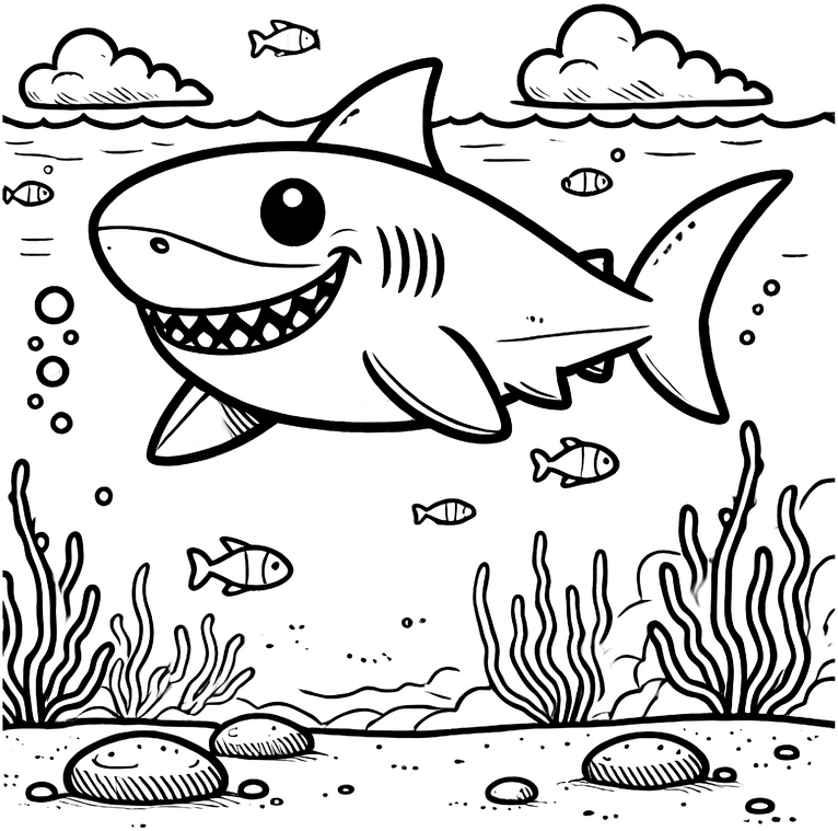 malvorlage-haifisch-in-der-unterwasserwelt