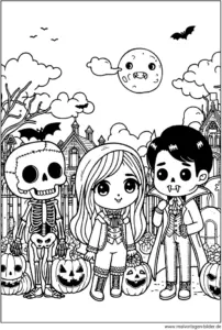 malvorlage-halloween-gespenst-und-kuerbisse-zum-ausmalen