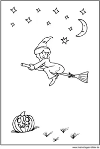 malvorlage-halloween-hexe-mit-kuerbis