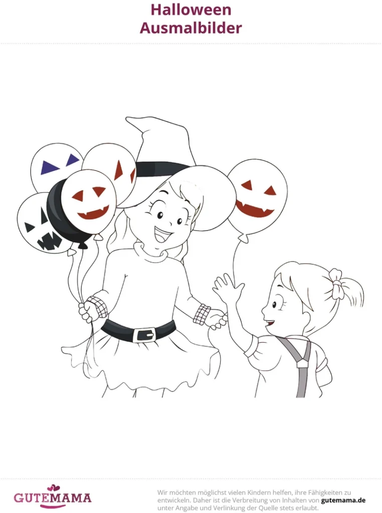 malvorlage-halloween-kinder-mit-ballons