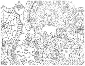 malvorlage-halloween-kuerbisse-und-spinnennetz