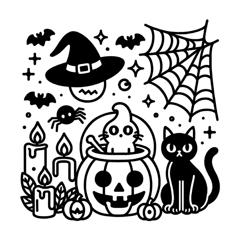 malvorlage-halloween-mit-hexen-und-kuerbis