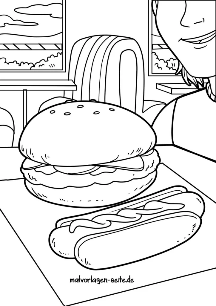 malvorlage-hamburger-und-hotdog-im-restaurant