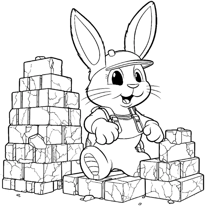malvorlage-hase-auf-der-bauplatz-mit-steinen
