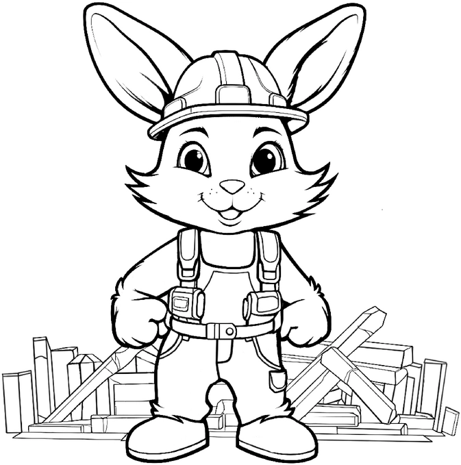 malvorlage-hase-im-bauarbeiter-outfit-mit-holzlatten