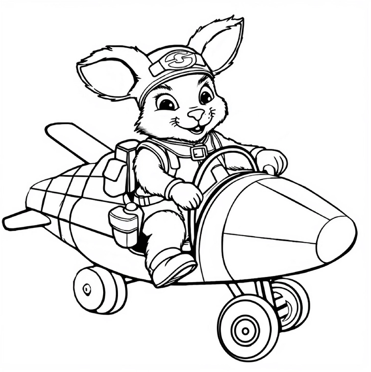 malvorlage-hase-im-flugzeug-ausmalbild