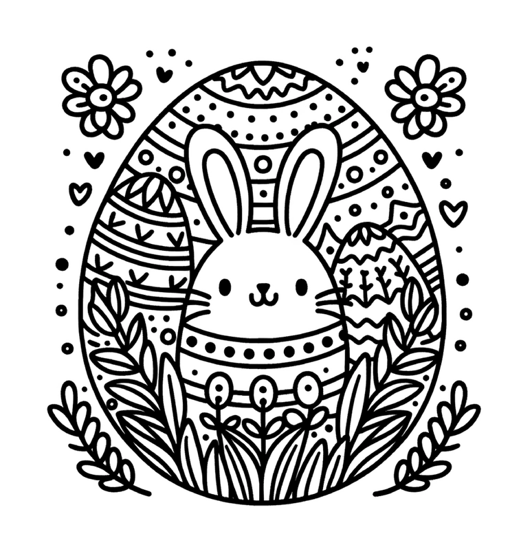 malvorlage-hase-im-osterei-mit-blumen