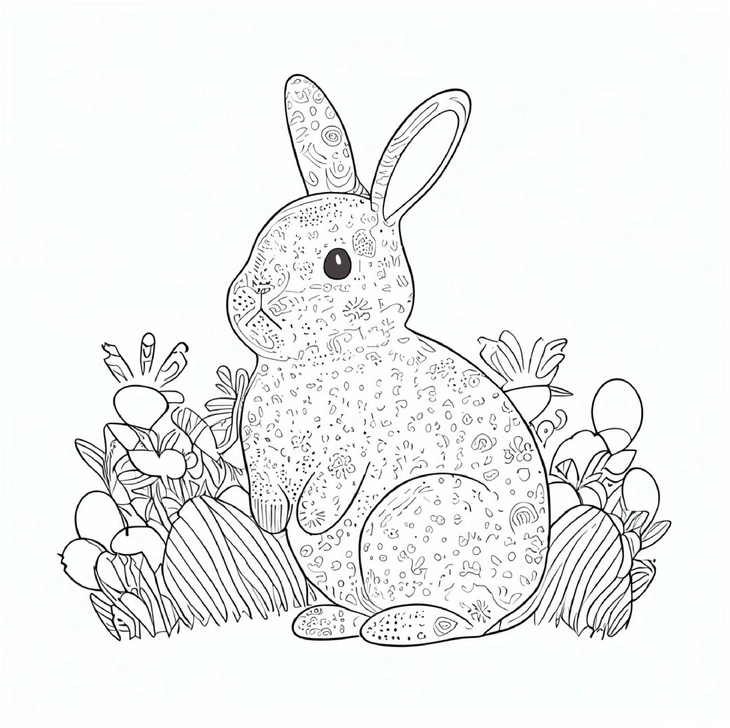 malvorlage-hase-in-blumenlandschaft-mit-mustern