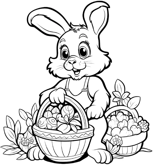malvorlage-hase-mit-eiern-und-fruechten