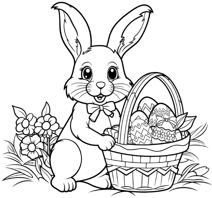 malvorlage-hase-mit-osterkoerbchen-und-eiern