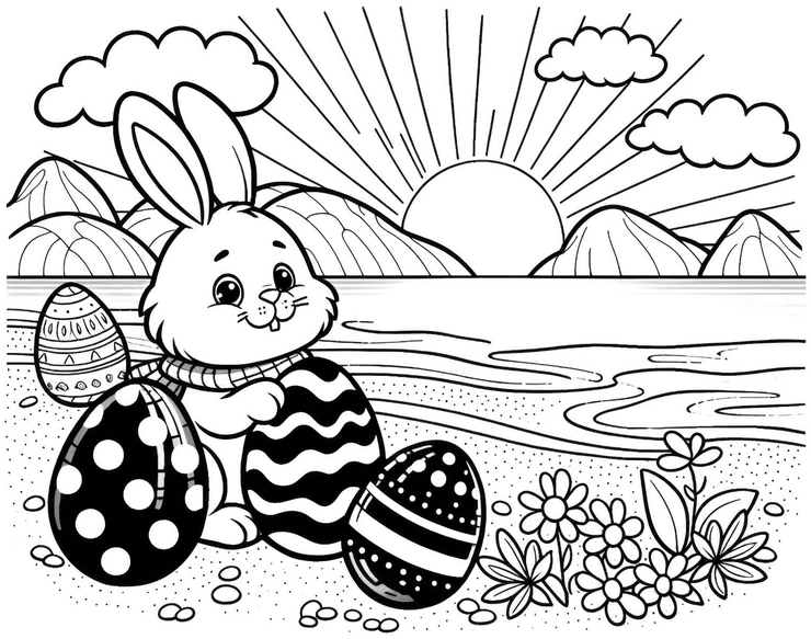 malvorlage-hase-ostereier-am-strand