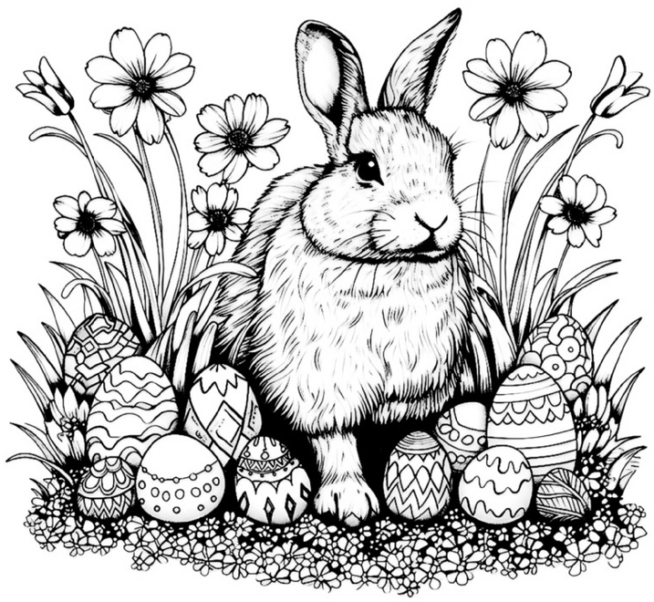 malvorlage-hase-ostereier-blumen
