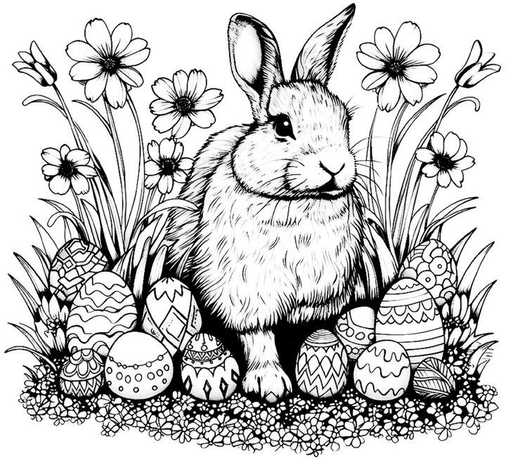 malvorlage-hase-ostereier-blumen