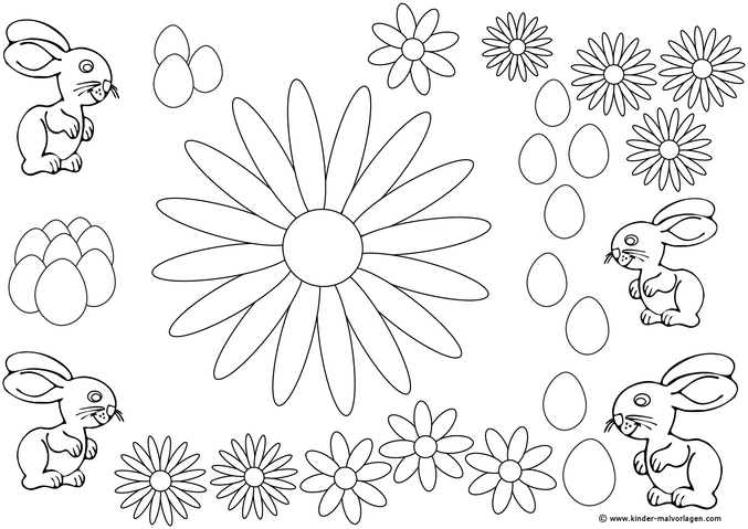 malvorlage-hasen-eier-und-blumen-ostern