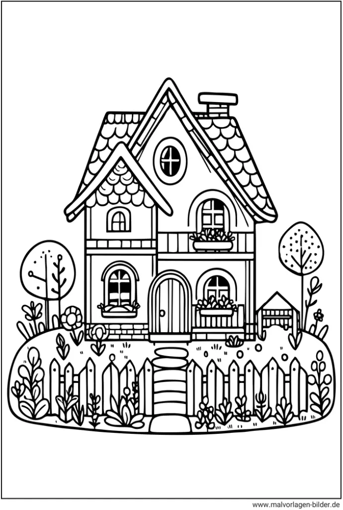 malvorlage-haus-mit-garten-ausmalen