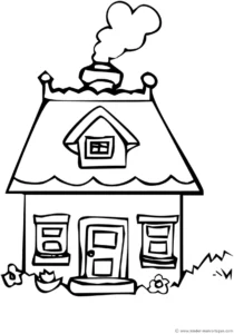 malvorlage-haus-mit-schornstein-und-blumen