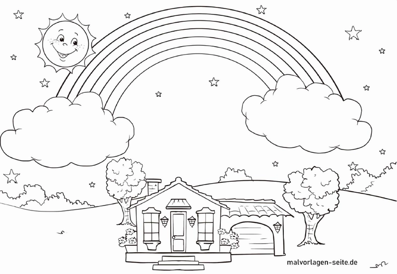 malvorlage-haus-und-regenbogen-sonne-wolken